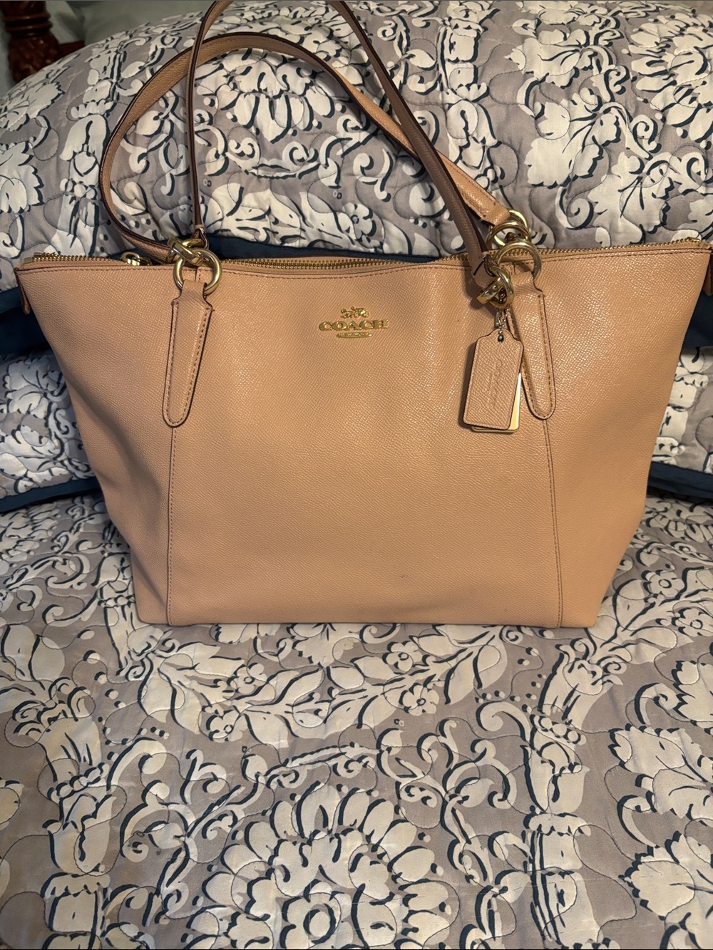 Coach Pebbled Leather Tote in Nude